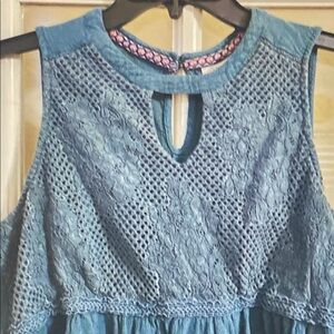 Knox Rose Denim Blue Lace Keyhole Blouse